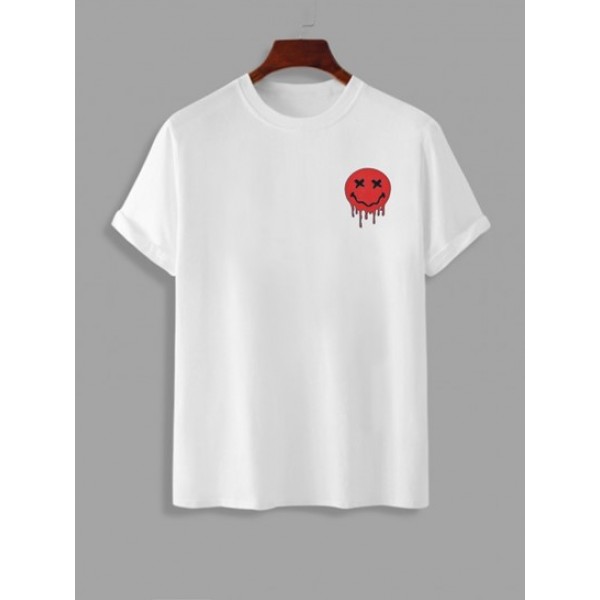 Men's Short Sleeves Summer Casual Drippy Smile Face Graphic Short Sleeves Tee And Solid Color Basic Casual Shorts Set