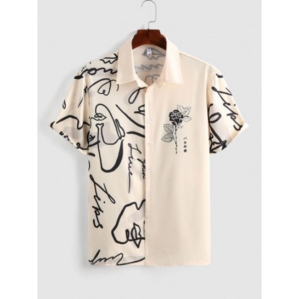 Graffiti Rose Printed Short Sleeves Shirt And Casual Shorts Set