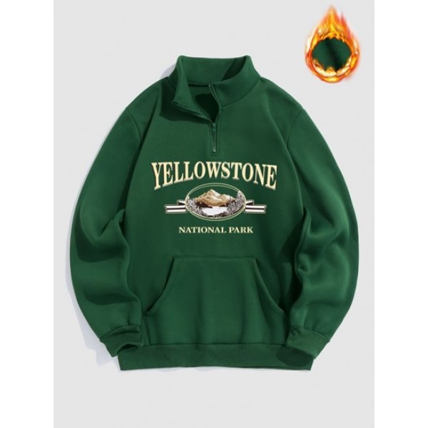 YELLOWSTONE Mountain Graphic Quarter Zip Fleece Lined Sweatshirt And Jogger Cargo Pants Set