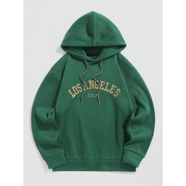 LOS ANGELES Embroidered Fleece-lined Hoodie And Jogger Techwear Pants Set