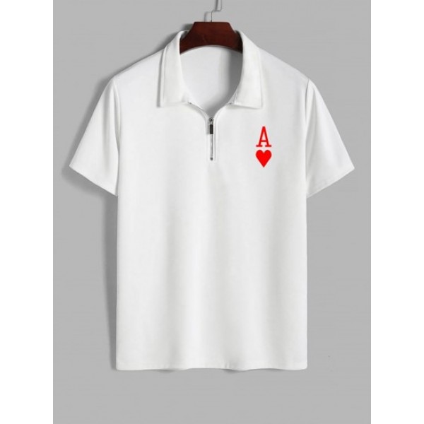 Playing Card Heart A Printed Polo Collared T-shirt And Drawstring Shorts Set