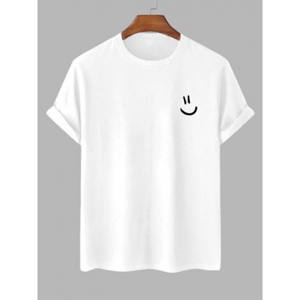 Cartoon Smile Face Printed Basic T-shirt With Letter Patched Design Cargo Shorts Set