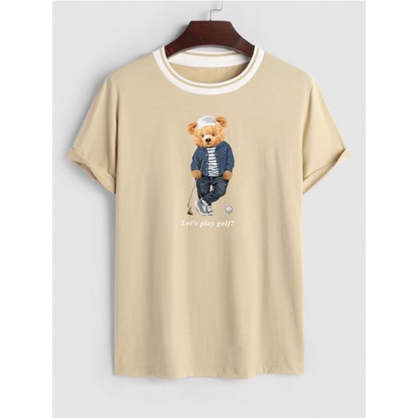 Letter Bear Graphic Printed Short Sleeve T Shirt With Basic Casual Shorts Set