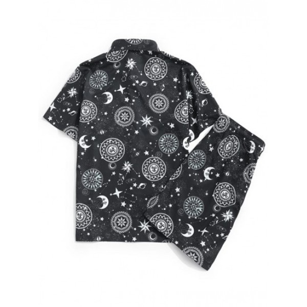 Sun Moon Star Print Shirt And Shorts Set