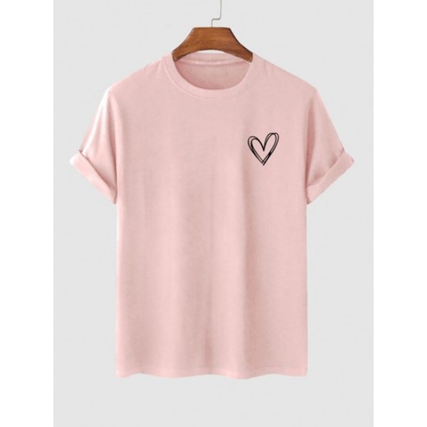 Heart Pattern Short Sleeves Cotton Tee With Colorblock Sweat Shorts