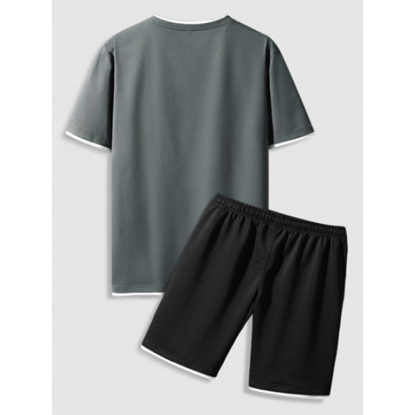 Ringer Colorblock T Shirt And Casual Shorts Set