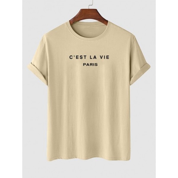 C'EST LA VIE Letter Printed Short Sleeves T-shirt And Drawstring Sweat Shorts Set