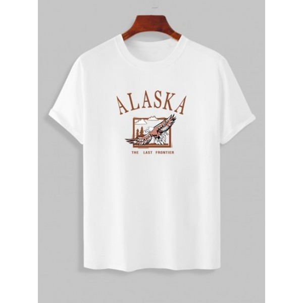 ALASKA Eagle Graphic Pattern Short Sleeves T-shirt With Basic Casual Shorts Set