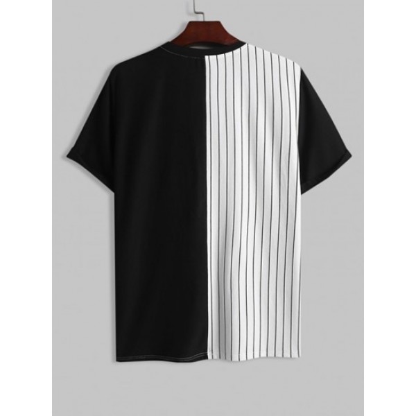 Stripes Panel Letter LOS ANGELES Printed Colorblock T-shirt And Shorts Set