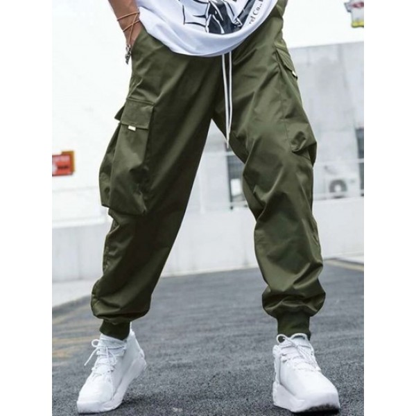 Button Up Striped Short Sleeve Shirt And Flap Pocket Techwear Cargo Pants Set