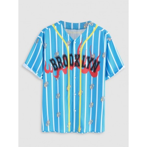 BROOKLYN Fire Flame Striped Baseball Shirt And Shorts Two Piece Set