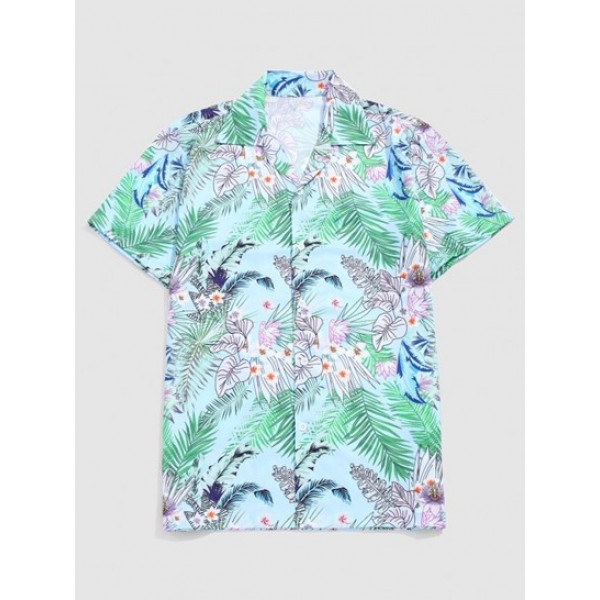 Flower Leaf Tropical Print Vacation Shirt And Shorts Two Pieces Set