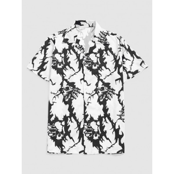 Cracked Wall Skull Skeleton Print Shirt And Shorts Set