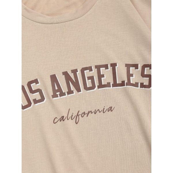 LOS ANGELES Printed T-shirt And Drawstring Shorts Set