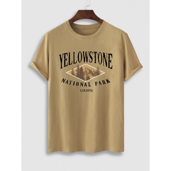 YELLOWSTONE NATIONAL PARK Trees Pattern T-shirt And Casual Shorts Set