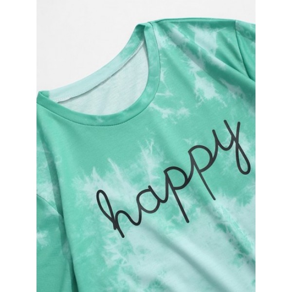 Tie Dye Happy Print Tee And Pants Set