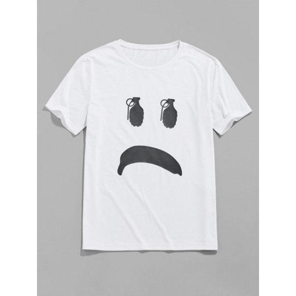 Cartoon Face T-shirt And Shorts Two Piece Set