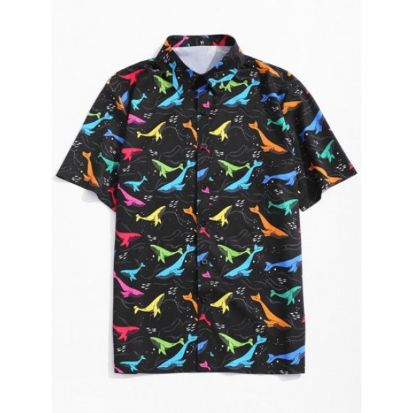 Colorful Whale Print Shirt And Shorts Set