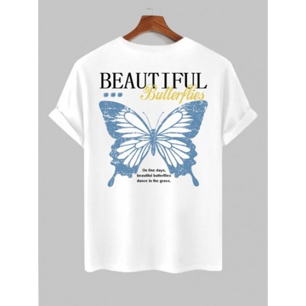 Men's Casual BEAUTIFUL Butterfly Print Short Sleeve T Shirt With Drawstring Sweat Shorts Set