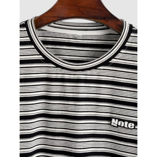 Men's Casual Striped Short Sleeves T Shirt Label Design Drawstring Shorts Two Piece Set