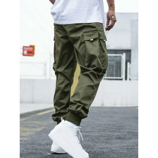 Button Up Striped Short Sleeve Shirt And Flap Pocket Techwear Cargo Pants Set