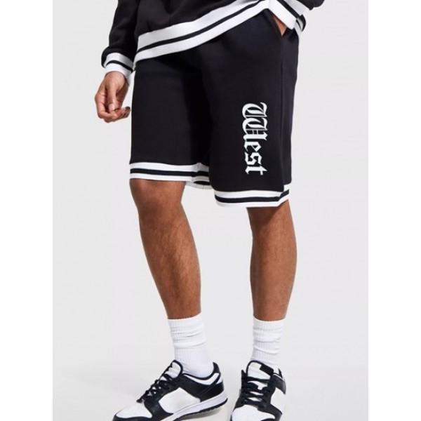 Men's Solid Color Jacquard Towel Cloth Short Sleeves T-shirt And Letter Printed Drawstring Casual Shorts Set