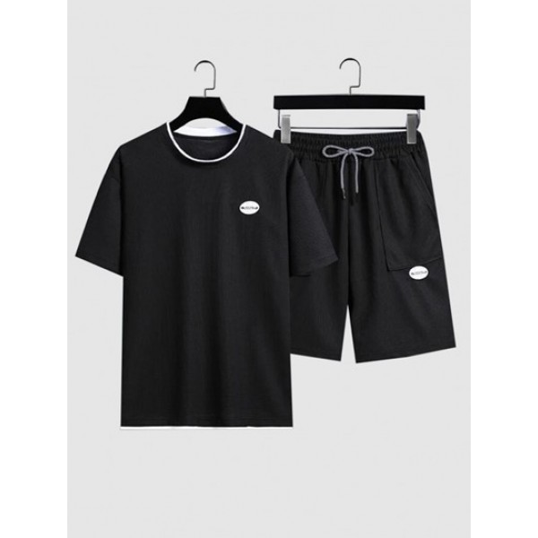 Label Design Textured Short Sleeves T-shirt And Shorts Set