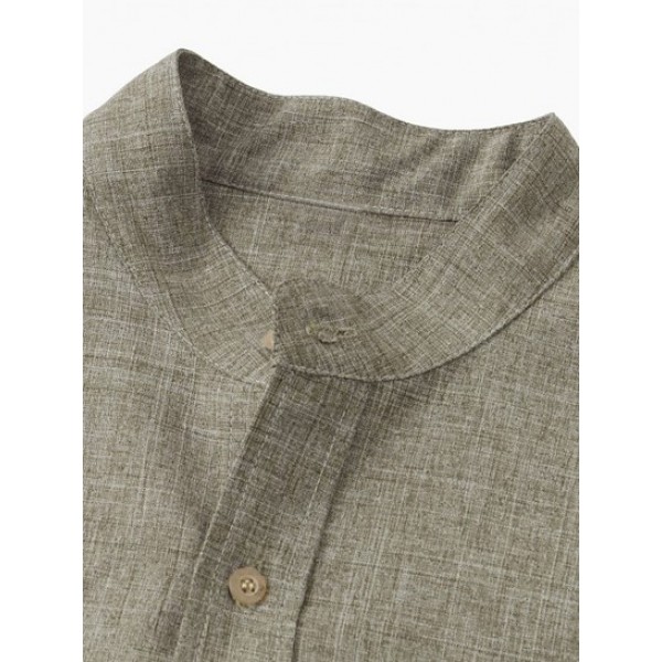 Solid Color Cotton Linen Textured Shirt And Suit Shorts Set