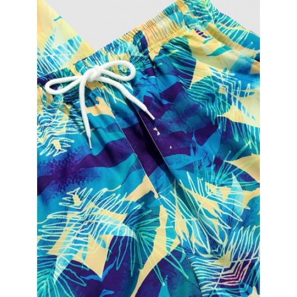 Tropical Leaves Print Shirt And Knee Length Shorts Two Pieces Set