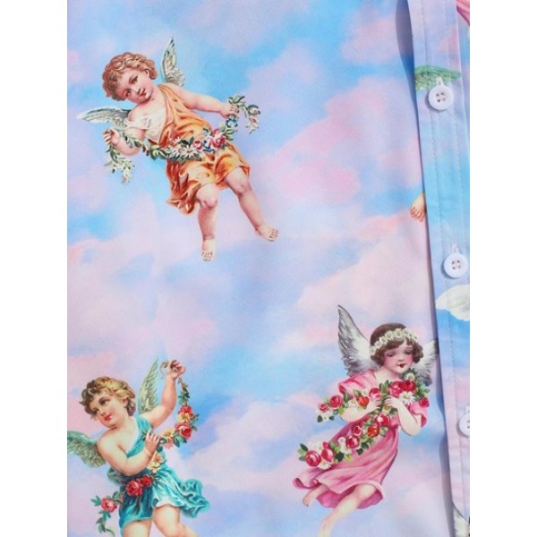 Tie Dye Floral Angel Print Shirt And Shorts Set