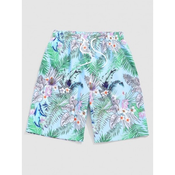 Flower Leaf Tropical Print Vacation Shirt And Shorts Two Pieces Set