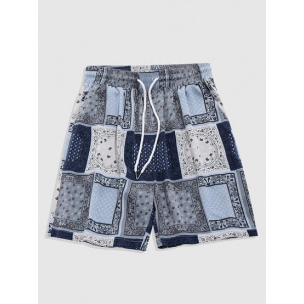 Scarf Patchwork Print Pocket Shirt And Shorts Set