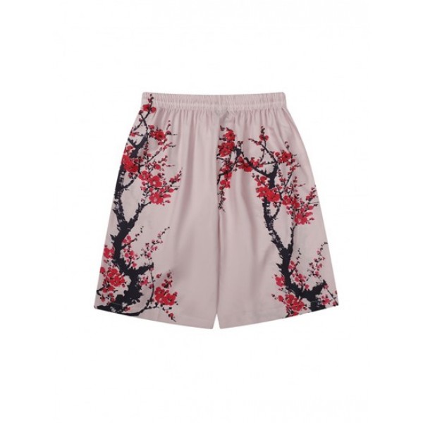 Plum Blossom Print Kimono And Shorts Set