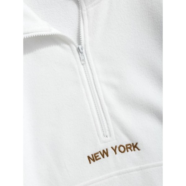 Fluffy NEW YORK Embroidery Colorblock Half Zip Sweatshirt And Cargo Jogger Techwear Pants Set