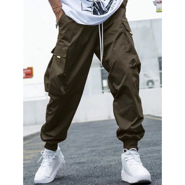 Colorblock Letter CALIFORNIA Pattern Fleece-lined Hoodie And Techwear Cargo Pants Set