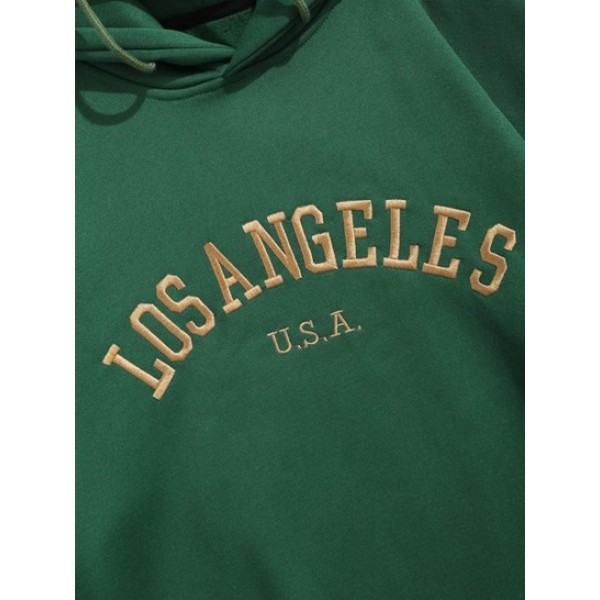 LOS ANGELES Embroidered Fleece-lined Hoodie And Jogger Techwear Pants Set