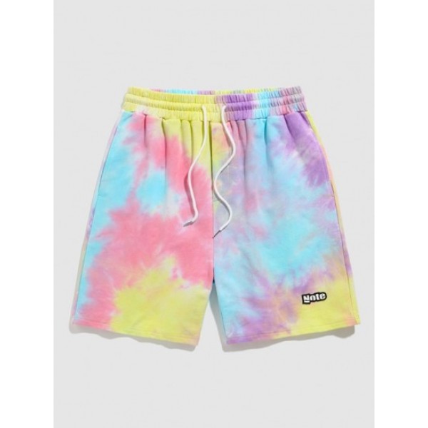 Cartoon Smile Face Printed Short Sleeves T-shirt And Tie Dye Sweat Shorts Set