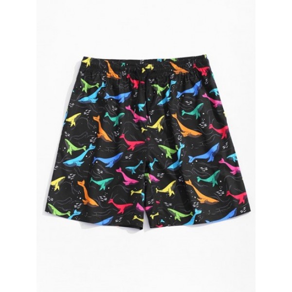 Colorful Whale Print Shirt And Shorts Set